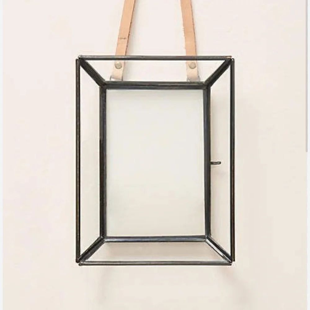 Anthropologie Townsend brass box style picture photo frame with leather string